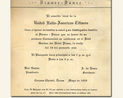 Invitación a la Primera Convención LULAC- 5/1929